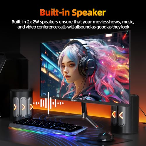 Image of CUNPU 24 Inch 1080P 200Hz Gaming Monitor, FHD Fast IPS Panel, 124% sRGB 1ms HDR Zero-Frame Computer Monitor, Built-in Speaker, HDMI 2.1, DisplayPort 1.4, FreeSync & G-Sync, Tilt, VESA, Eye Care