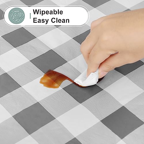 Image of misaya 2 Pack Waterproof Vinyl Table Cloth, Buffalo Flannel Backed Tablecloth, Wipeable Plastic Table Cover for Dinner, Kitchen, Outdoor (54 inch x 54 inch, Grey and White)