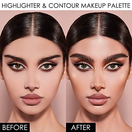 Focallure Bronzer And Highlighter Palette,Face Illuminator Contour Palette,Long Lasting Shimmer Makeup Palette,Cruelty Free Waterproof Matte Bronzer Powder Glow Makeup Kit,Ice Pink&Grey Brown #TOP2