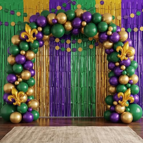 Image of TONIFUL 2Pcs Green Gold Purple Metallic Tinsel Foil Fringe Curtain Streamer