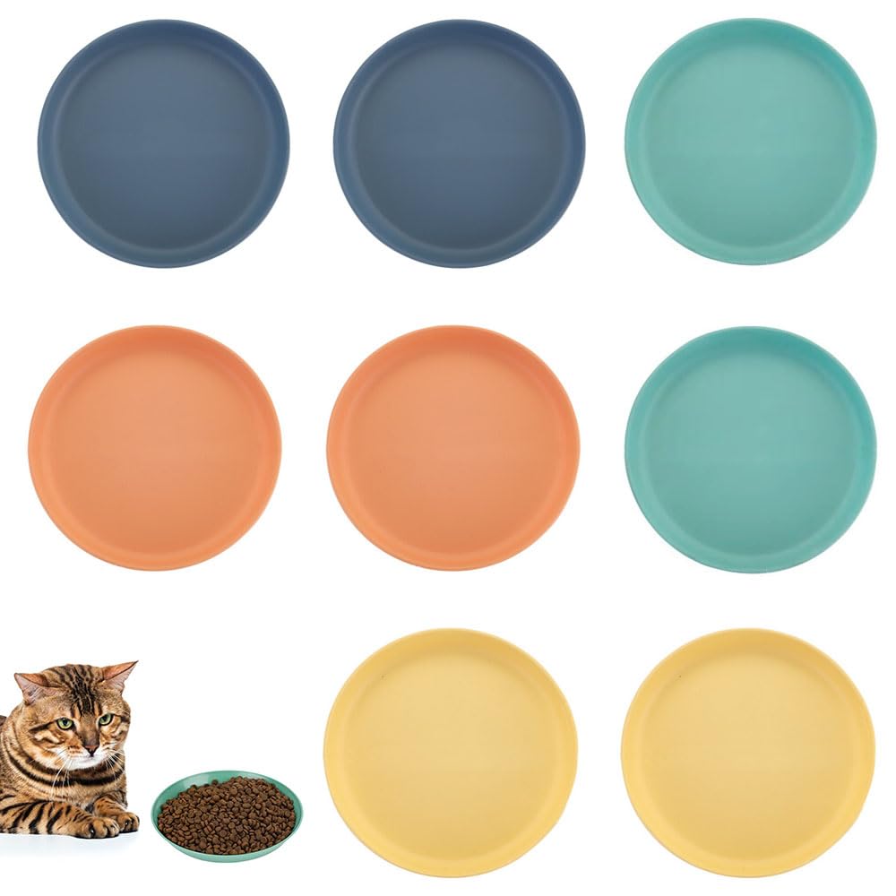 GYWHOOFT Pack of 8 Feeding Bowl for Cats, Cat Bowl, Round Cat Bowl for Dry Food and Wet Food, 4 Colours Cat Food Bowl Set, for Food and Water
