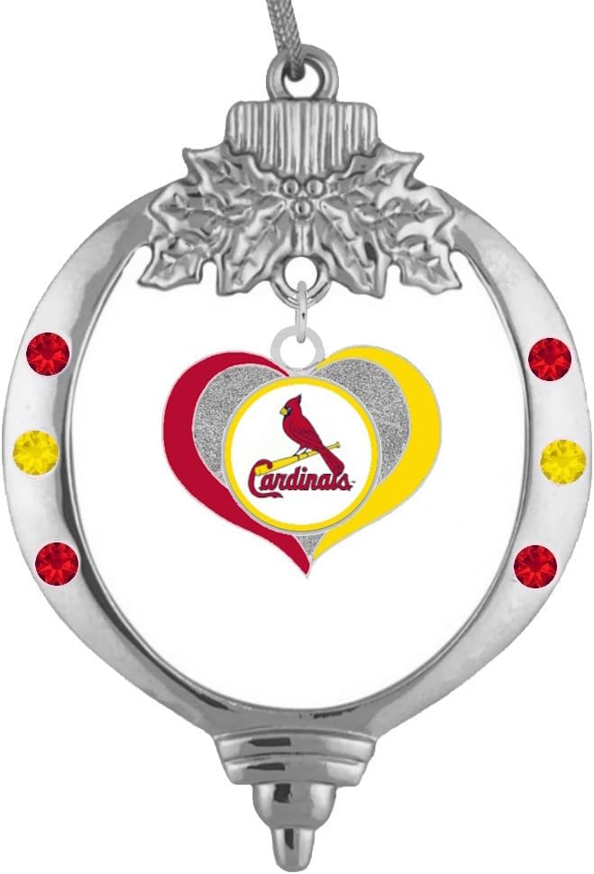 St. Louis Swirl Heart Baseball Christmas Ornament