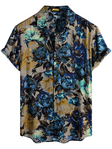 Image of JOTOOK Mens Hawaiian Shirt Short Sleeve Button Down Tropical Shirts Casual Floral Summer Beach Shirt