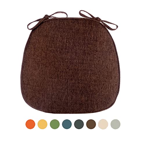 Cojines para Sillas de Comedor Paquete de 6 En Forma de U Cojines para Sillas de Cocina con Lazos Almohadillas Antideslizantes para Sillas de Comedor Redondas Color Marrón