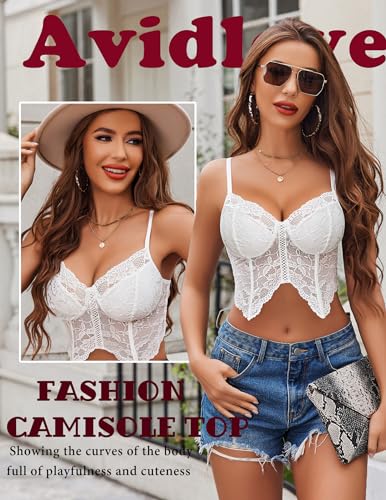 Image of Avidlove Lace Bralettes for Women Y2k Camisole Lingerie Adjustable Strap Crop Top