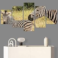 SIGNWIN 5 Panel Canvas Wall Art Animals Black and White Dramatic Group Modern Artwork for Home Decorations Ready to Hang - 60