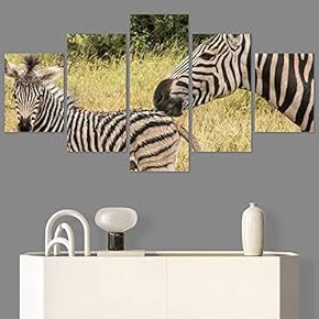 SIGNWIN 5 Panel Canvas Wall Art Animals Black...