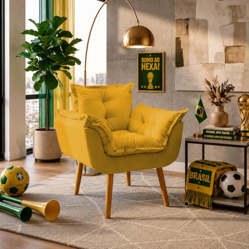 Poltrona Alice Decorativa Para Sala Cadeira Reforçada Para Recepção Manicure Clínica Sala De Espera Consultório Escritório Pé Castanho - Clique & Decore (Mostarda)