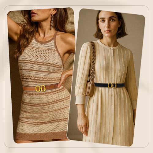 Women's Leather Belt for Jeans, Dress, Pants & Formal Outfits, Ladies Trendy Reversible Design Belt with Gold Buckle3
