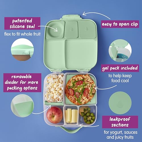 Image of b.box Lunch Box for Big Eaters All Ages - 8.5 Cup Leak Proof Bento Box with 4 Compartments, School Lunch Container with Ice Pack, Dishwasher Safe, BPA-Free, PFAS-Free - Spearmint
