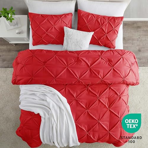 Image of Nestl California King Duvet Cover Red - Soft Double Brushed Duvet Set with Button Closure & Corner Ties, 3 Piece Luxurious Pinch Pleated Duvet Cover Set 104x98 Inches with 2 Pillow Shams