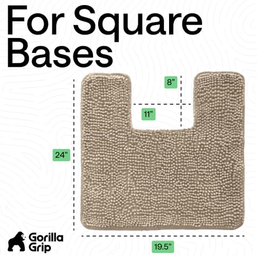 Image of Gorilla Grip Original Shaggy Chenille Square U-Shape Contoured Mat for Base of Toilet, 22.5x19.5 Size, Machine Wash and Dry, Soft Plush Absorbent Contour Carpet Mats for Bathroom Toilets, Beige