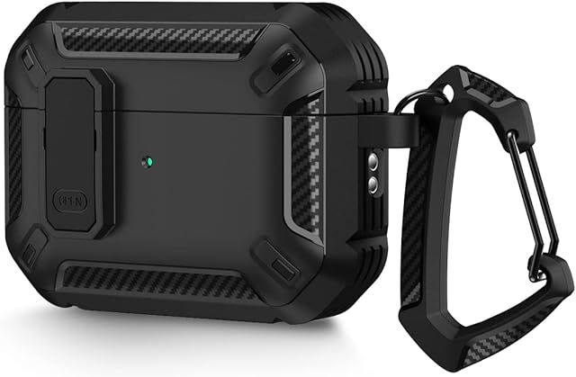 AirPods Pro 2nd Generation Case Cover 2022 with Lock Lid and Keychain Hook, Double Layer Dustproof Shock Resistant Rugged Case(Black)