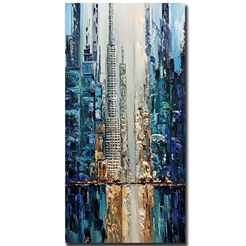 Yotree Paintings?24X48 Inch Wall Art Oil Painting City View Contemporary Artwork Hang Wall Decoration,Urban Streetscape Abstract Decoration