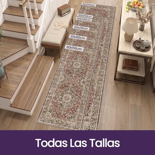 Miniatura 2 de Dexi Alfombra Pasillo 60 X 180 Cm, Alfombras Cocina Lavable Antideslizante, Tapete Vintage De Pelo Corto Y Suave Para Entrada, Lavandería O Comedor, Rojo Óxido