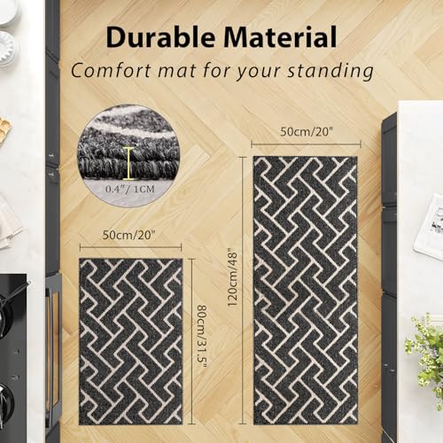 Image of hicorfe Kitchen Runner Rug,20 inchx48 inch+20 inchx32 inch Kitchen Set,Non-Slip Kitchen Mat