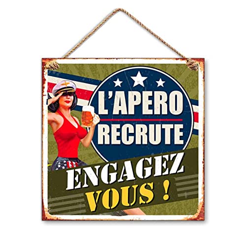 Rétro Plaque Deco Metal 20x20 Cm L'Apero recrute Engagez Vous