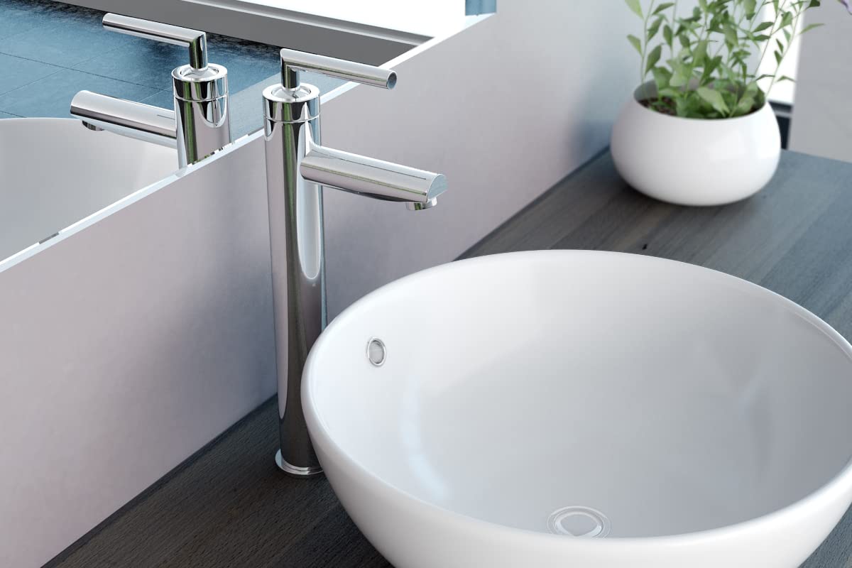 NEG Keramik Waschschale Uno20A, rund, Durchmesser 43 cm, 17 cm hoch | Aufsatz Waschbecken, weiß, hoher Rand, Nano-Beschichtung