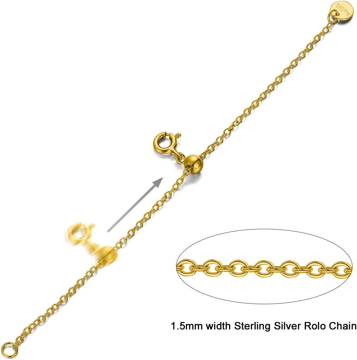 1pc 14K Real Gold 1.0mm Extender Chain 4" Extension Adjustable Length for Necklace Bracelet Anklet for Women