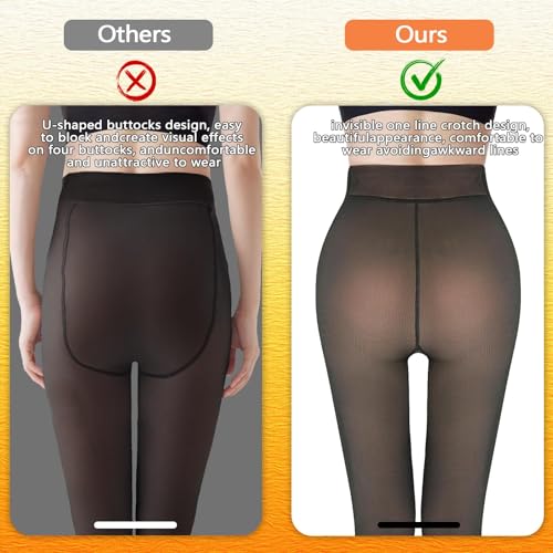Image of Caprilite Women Fleece Lined Tights-Fake Translucent Leggings High Waist Pantyhose Sheer Thick Warm Tights For Winter