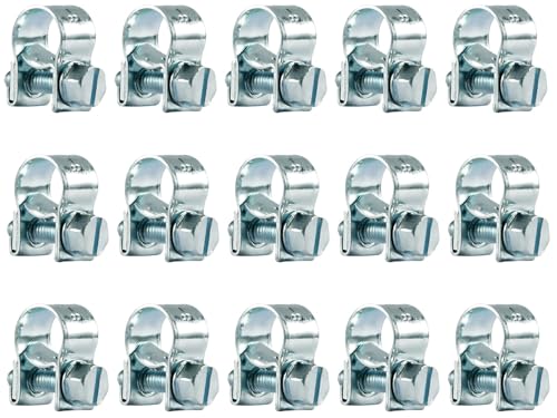 Hose Clips 15Pcs 8-10mm Hose Clip Clamps Pipe Repair Clamp Mini Petrol Fuel Line Clamps Perfect for Securing Small Diameter Hoses Silver Iron Galvanized Non-Stainless Steel Material