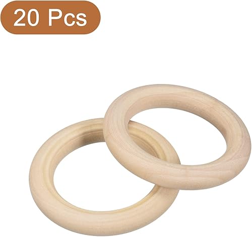 Miniatura 3 de uxcell 20 anillos de madera natural de 1.969 in (2 pulgadas), círculos de madera lisa sin terminar de 0.315 in de grosor para manualidades, tejer,