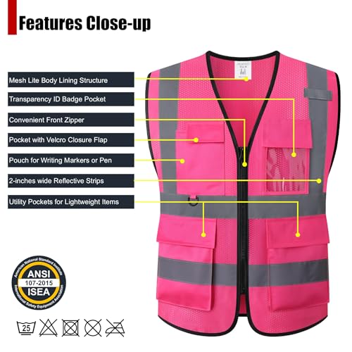 Image of Safety Vest for Men Women Hi Vis Vest with Pockets Mesh High Visibility Vests Meets ANSI /ISEA Standards