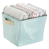 mDesign Baby Nursery Organizer Storage Bin for Diapers, Stuffed Animals, Towels, Blankets - Vegan Patent Leather, Medium, Mint/Gold