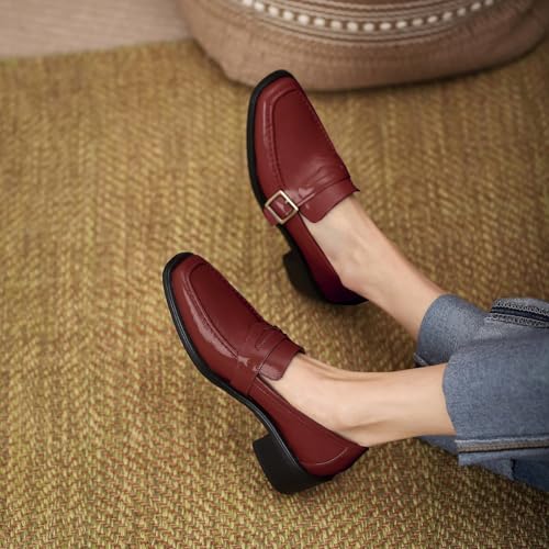 Image of MOOMMO Women Chunky Heel Penny Loafers Square Toe Buckle Slip On Comfort | Office Ladies Loafer Pumps 2 inch Stacked Block Heel Dress Loafers Oxfords Walking Dress Shoes Casual Size 4-11 M US