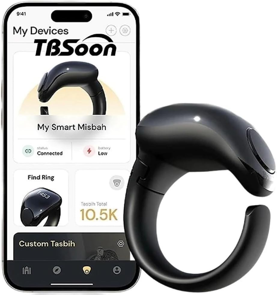 Fashion Prayer Smart Ring, Lucky Ring, Watch Ring, with Prayer Counters, 5 Prayer Time Reminders, Prayer Direction Indicator Guide, Long Battery, OLED, Azan Alarm Clock, Tasbih Beads, Cool