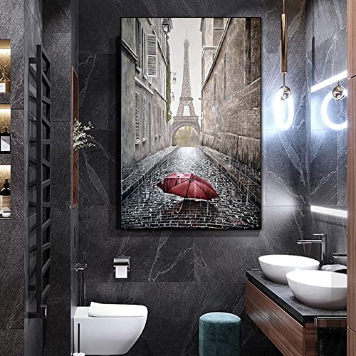 Toile murart salon paysage Europe rouge noir blanc déco urbaine moderne 50x70 cm