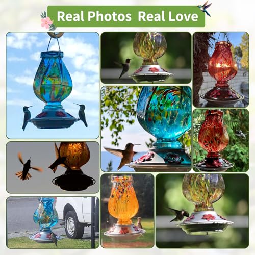 BOLITE Hummingbird Feeder, Hand Blown Glass Hummingbird Feeders for Outdoors Hanging with Ant Moat, 5 Bee-Proof Ports, Leak-Proof, 360° Perch, 22oz, Blue, Gifts for Women Men, Gifts for Mom Dad by BOLITE - Image 6