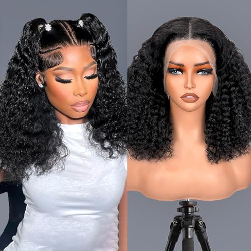 EMOBANA Short Curly Bob Wig Human Hair 13x4 Lace Front