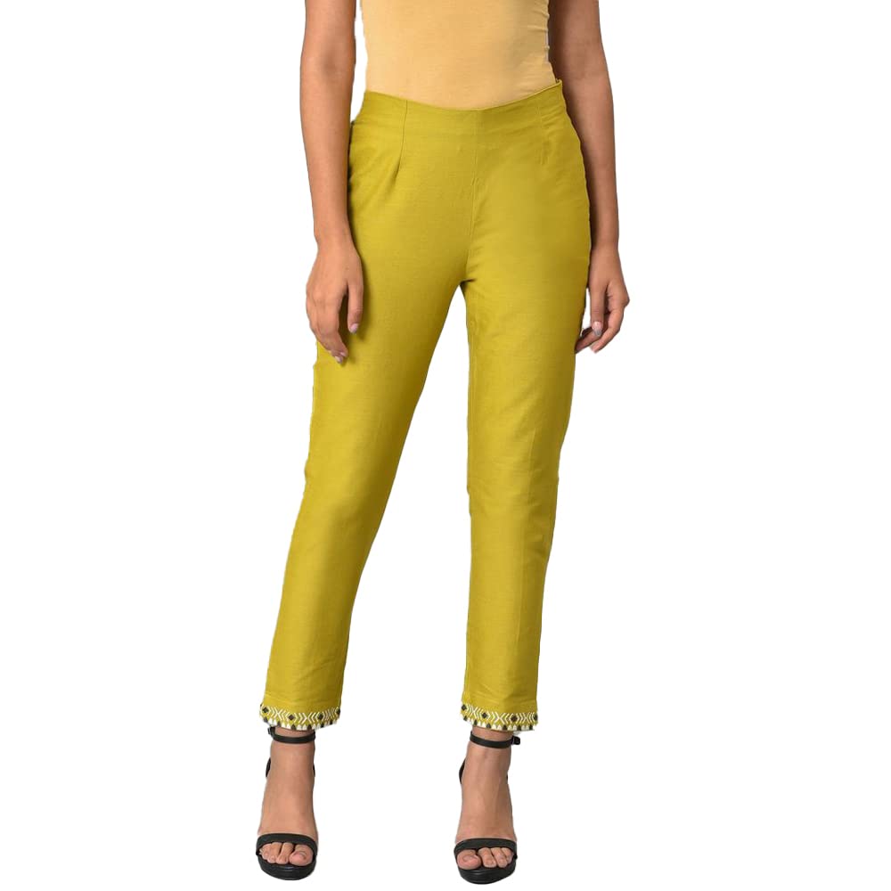 w for woman Women High Rise Cotton Blend Strechable Parallel Pants | Cotton Blend Parallel Pants | Regular Fit Trousers-picture-16