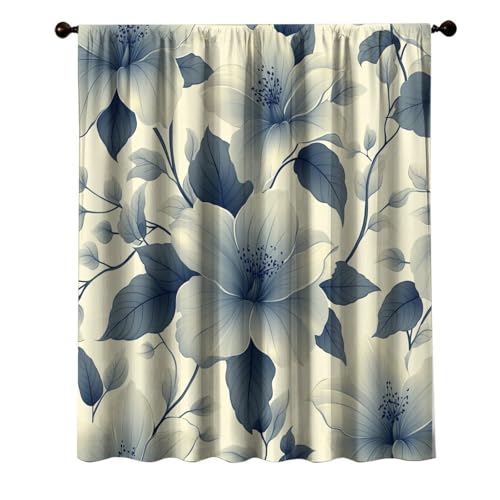 FKAPSVK Gray Florals Pattern Printed on Bathroom Window Treatments, Thermal