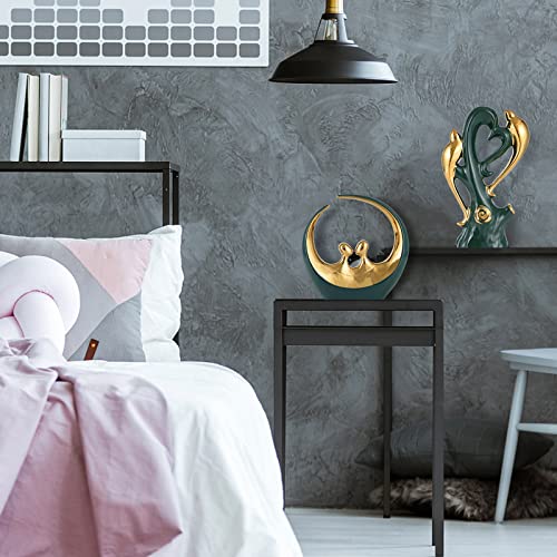 Xiyouqi Creative Ceramic Couple Figurine, Abstract Art Couple Statues And Sculptures, Dark Green And Gold Modern Ceramic Decoration Sculpture Home Ornaments For Wedding Gifts Engagement Anniversary #TOP4