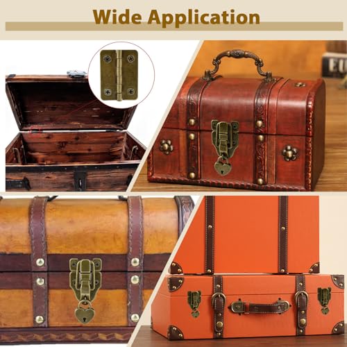 Image of Aifeier ET 2 Sets Retro Style Duckbilled Toggle Hasp Latch Heart-Shaped Padlock and Antique Folding Flush Hinge Kit with Mounting Screws for Jewelry Box Crate Furniture Decoration-Bronze