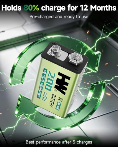 4 Pack HW 9V Rechargeable Batteries 500+Cycles NiMH for TENS and EMS Units - image 5