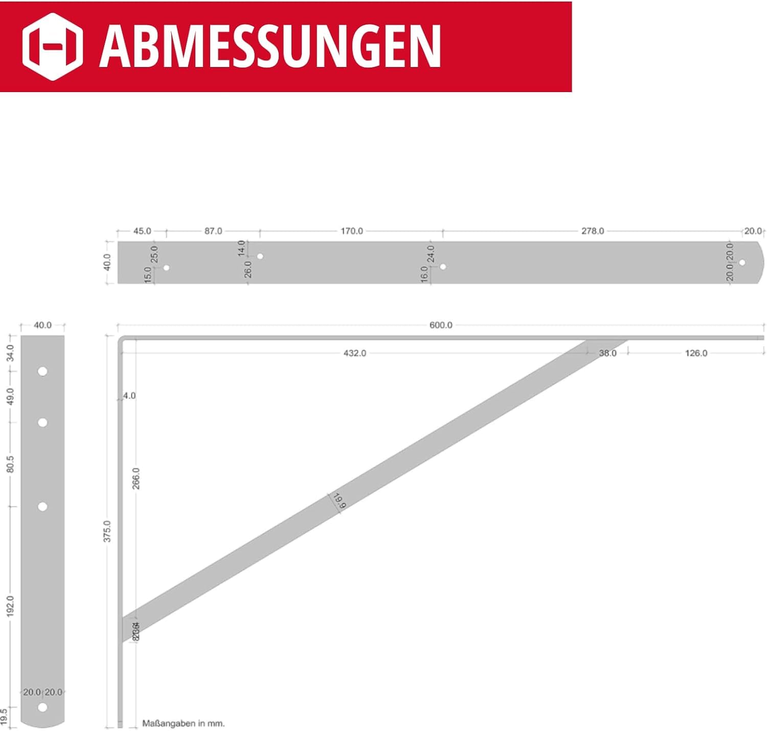 Schwerlastwinkel [ATHENA] 2 Stück Regalwinkel I Tiefe 600 mm I Schwerlastkonsole Silber I Wandhalterung Regal Tragkraft 300 kg I Winkel Metall massiv | Metallwinkel 90 grad