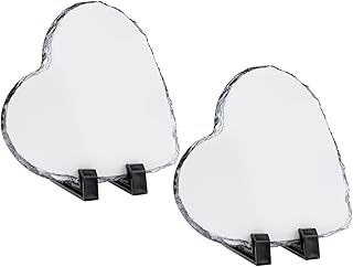 2 Pieces Sublimation Blank Slate Rock Stone, 5.9 x 5.9 Inches Customized Heart Shaped Photo Frames with Display Holders, Heat Transfer Heart Picture Frame for Heat Press Machine