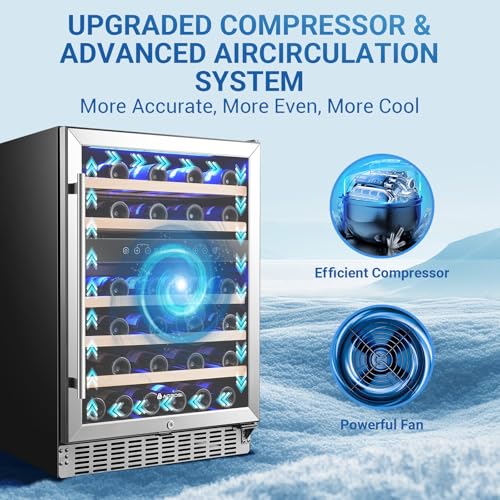 Image of AAOBOSI Upgraded 24 Inch Wine Fridge, 48Bottles Wine Cooler with Dual Zone, Freestanding and Built-in Wine Refrigerator with Adjustable Shelves and Safety Lock, Double-Layer Glass Door, LED Light