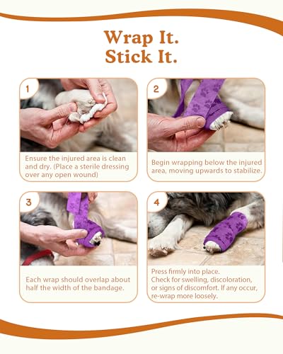 FriPuP Self Adhesive Bandage Wrap - Vet Wrap for Dogs No Chew - Medical Cohesive Bandage Wrap for Wound Care, Paw Care, First Aid, Vet Tape for Pet Birds Cat Horses (2 Inch, 8 Rolls, 8 Colors) - Thumbnail 4