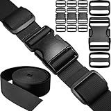 1-1/2' Straps and Buckles Set: 6 yard Nylon Webbing 1.5 inch (38 mm) Wide, 4 pack Side Release Buckle, 8 pcs Tri-Glide Sliders, Plastic Clip Fasteners Replacement Heavy Duty Dual Adjustable No Sew