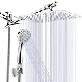 Kaqinu 12'' Shower Head, High Pressure Rainfall Shower Head/Handheld Showerhead Combo with 11” Extension Arm, Anti-leak Shower Head with Holder/Hose, Flow Regulator - Chrome