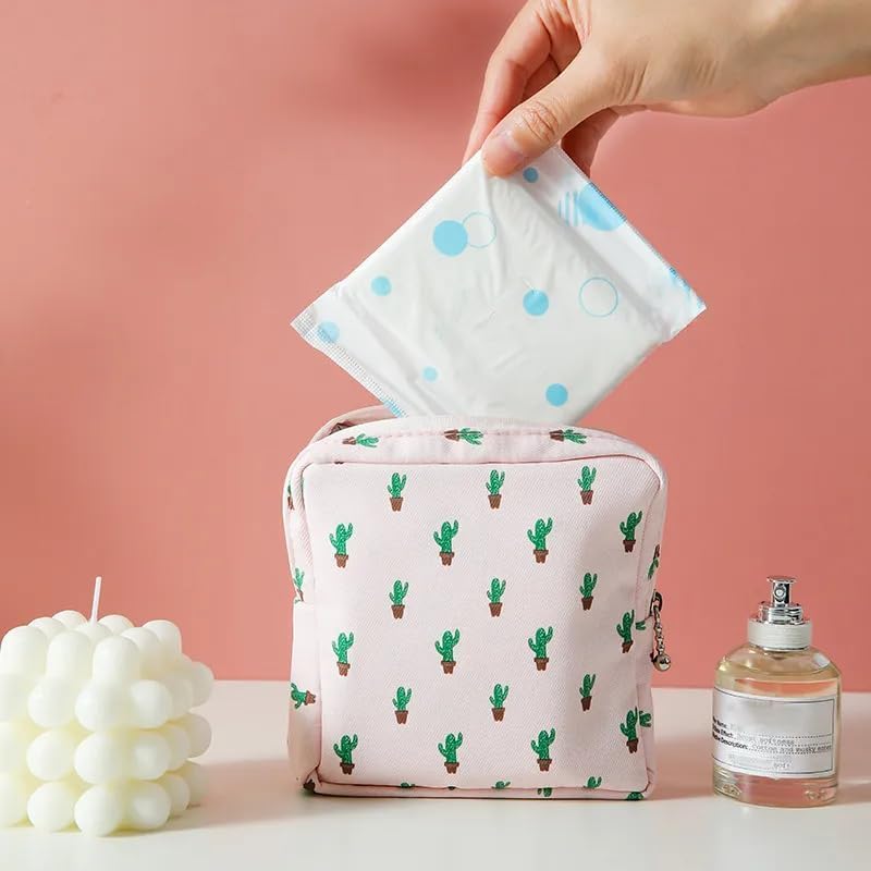 Image of KASHIVAL Sanitary Napkin Storage Pouch Set, Fabric Zippered Water-Resistant Organizer for Menstrual Pads, Tampons, Cosmetics, Small Essentials Multicolor Design Sanatory Bag