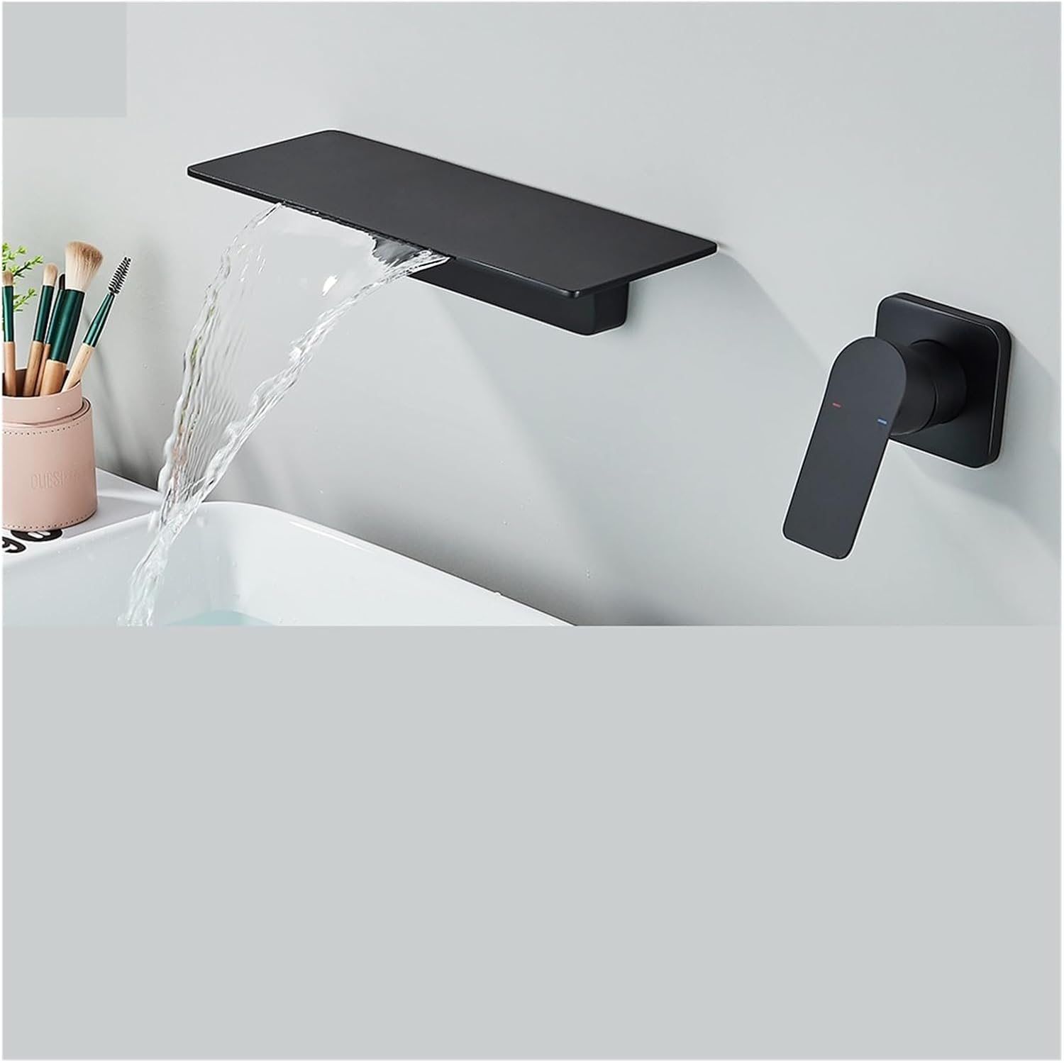 Matte Black Waterfall Bathtub Faucet One Handle in-Wall Spout Tub Hot&Cold Water Mixer Tap Handshower Widespread Bathtub Tap (Color : Matte Black A)