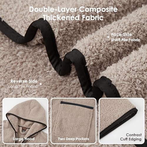 FashGudim 400g Mens Plush Robe with Hood Full Length Winter Long Luxury Hooded Bathrobe for Men Big and Tall3