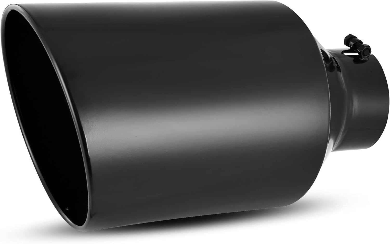 AUTOSAVER88 5 Inch Inlet Exhaust Tip, 5" Inlet 10" Outlet 15" Long Universal Black Powder Coated Stainless Steel Diesel Exhaust Tail Tip for 5-Inch Outside Diameter Tailpipe, Rolled Angle Cut, Bolt On