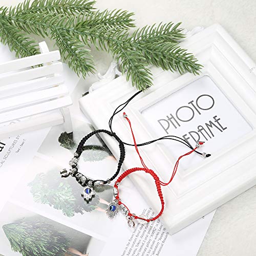 Loyallook 12Pcs Braided Kabbalah Bracelets Red/Black String Handmade Good Luck Friendship Bracelet Rotating Evil Eye Hamsa Hand Protection Bracelets For Women Men #TOP6