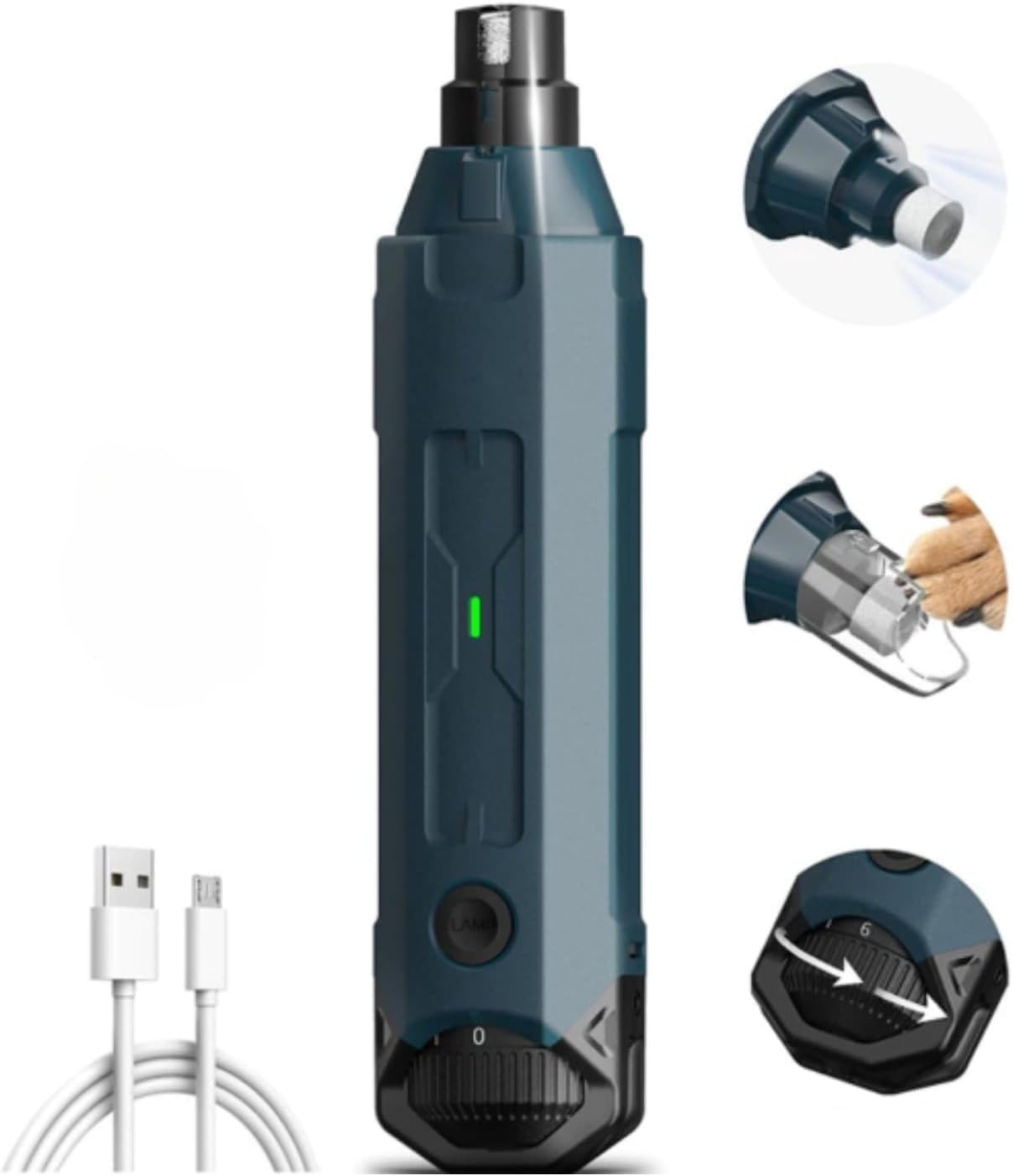 pawyzie Dog Nailgrinder Quiet with 3 Ports, 2 Speeds, Pet Nail Clipper Grinder for Large Medium Small Dogs, Puppies, Cats (Blue*1)